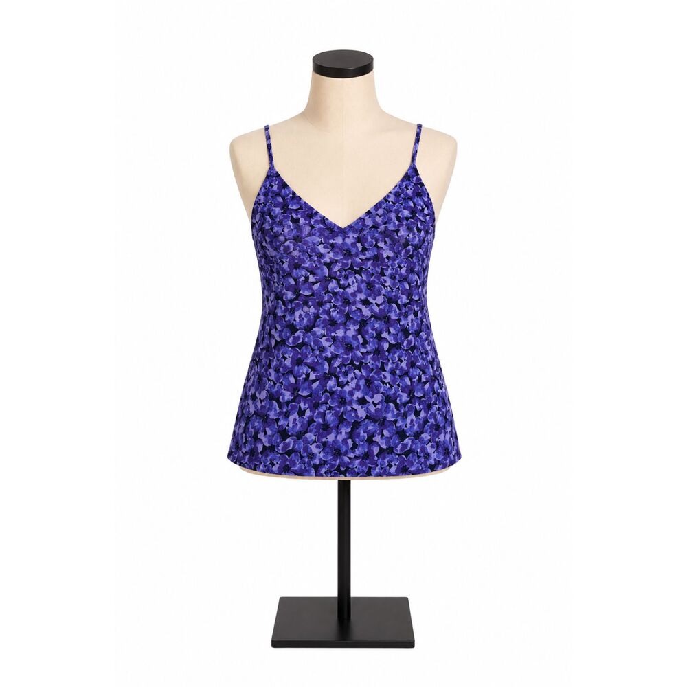 A New Day Purple Floral V-Neck Sleeveless Cami Tank Top Small